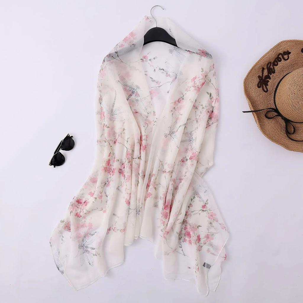Sunscreen Ice Silk Scarf Scarves Wrap Fashion The Big Beach Towel Women Printed Thin Micro-through Air-conditioning Shawl 180cm