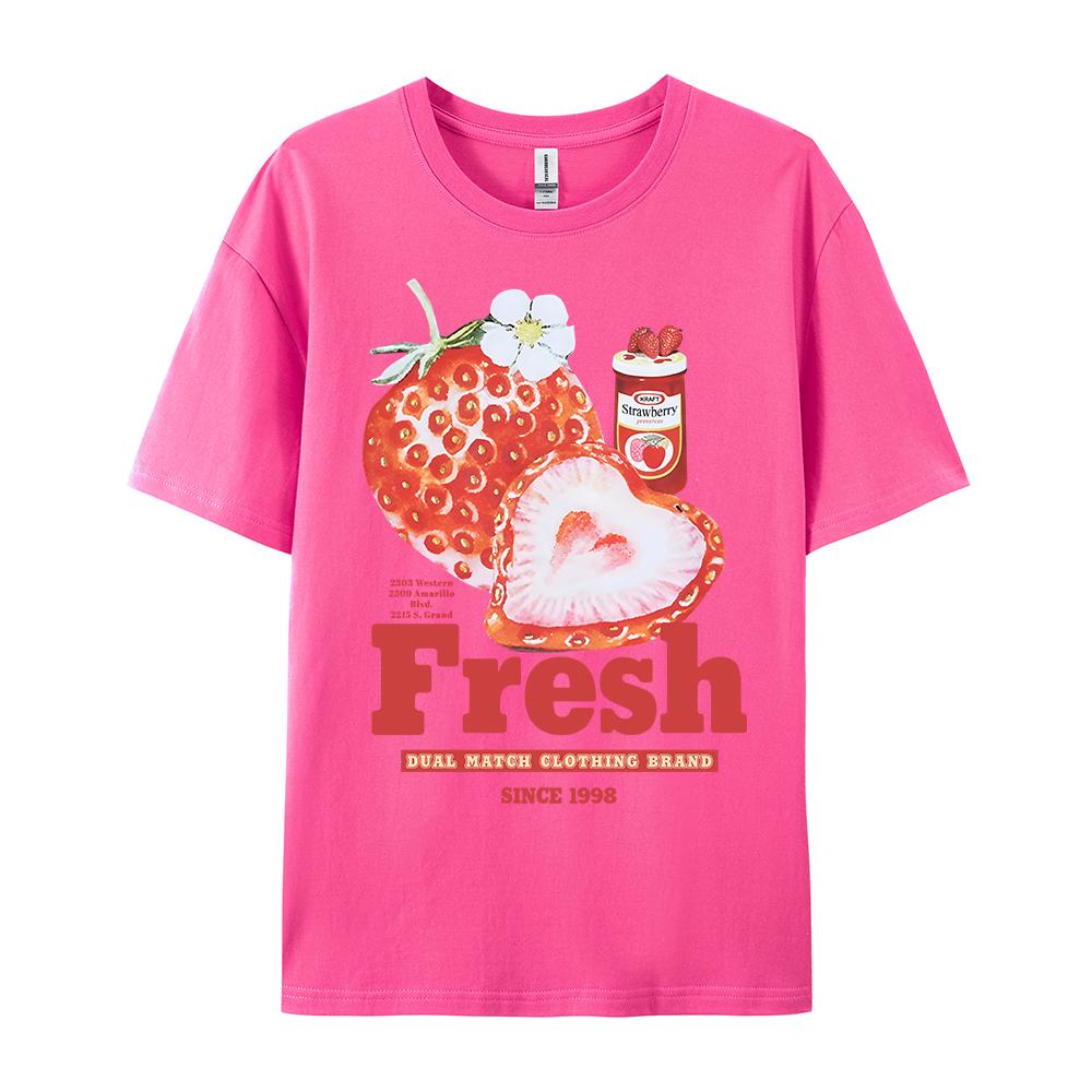 Fresh Strawberry American Retro Creative Printed Short Sleeved T-shirt Women's Trendy Brand Loose Versatile Half Sleeved Shirt
