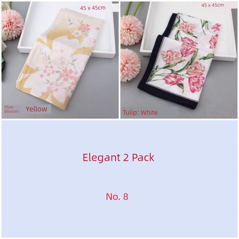 

Женский хлопковый носовой платок Тонкий хлопковый носовой платок с принтом Высококачественный женский носовой платок Мягкий влаговпитывающий Большой размер Маленькое квадратное полотенце Elegant 2 Pack -8