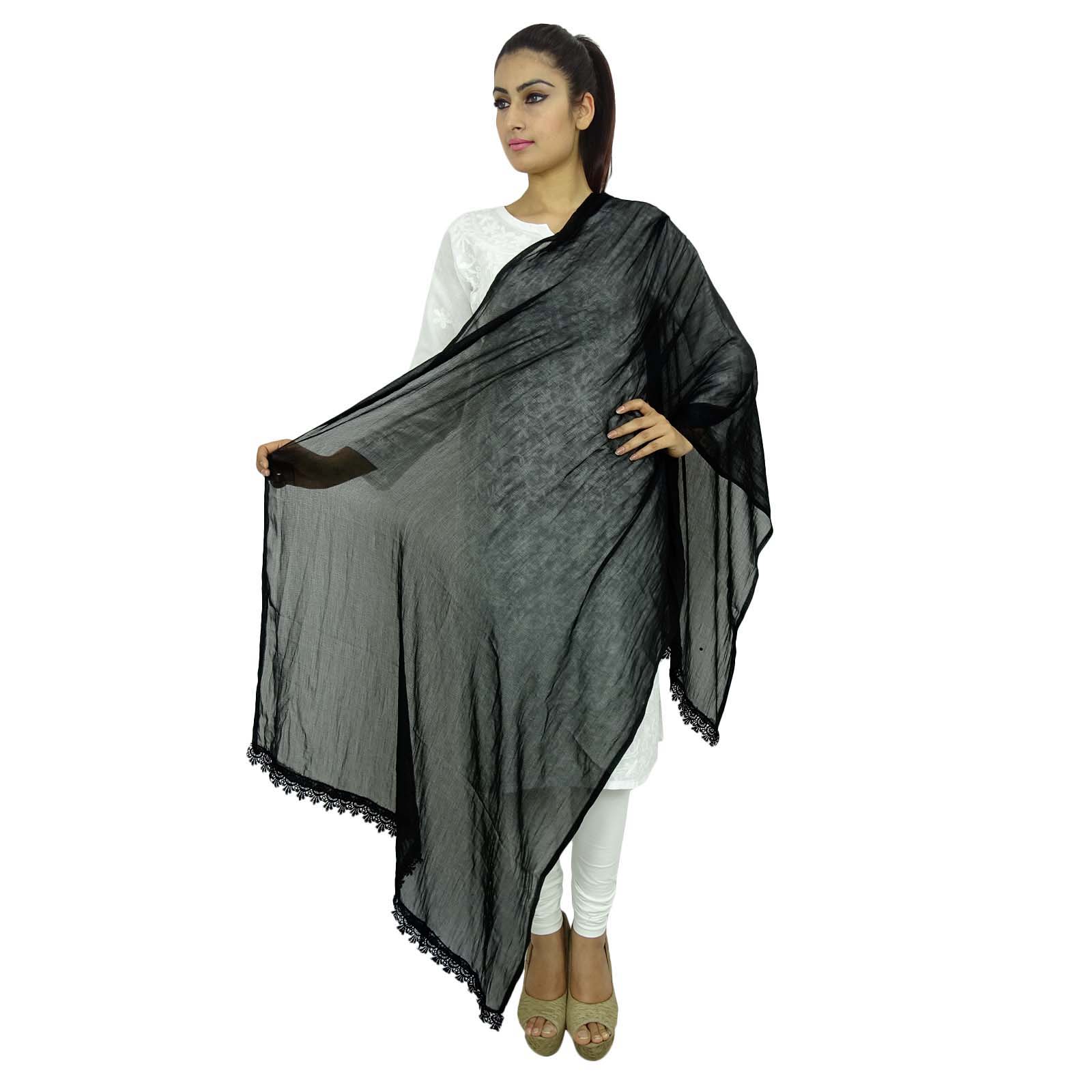 

Индийский шарф Dupatta с запахом из шифона, длинный палантин, чунни, шарф с кисточками One size чёрный