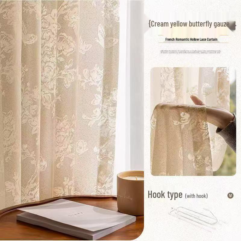 French Retro Lace Jacquard Blackout Curtains with Butterfly Design - Sheer White Style for Living Room & Bedroom