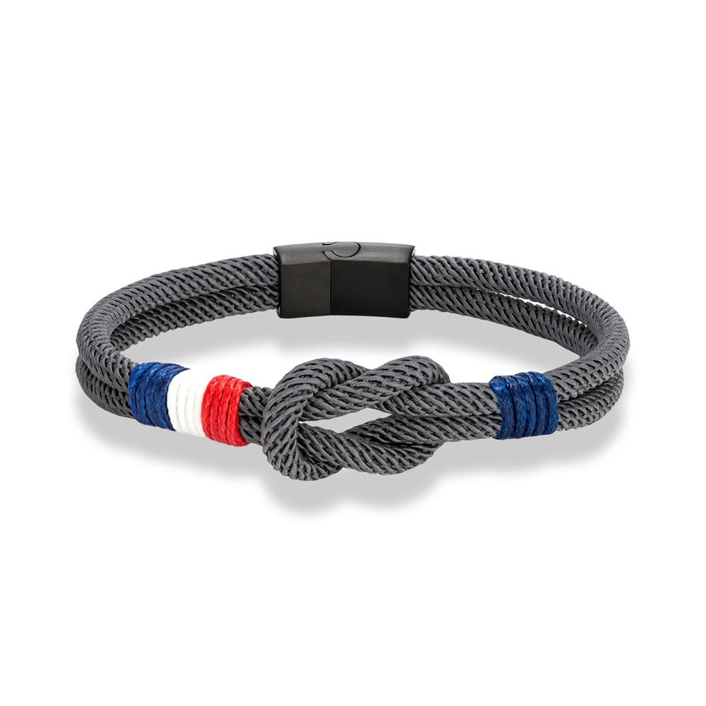 

MKENDN Black Stainless Steel Square Knot Rope Bracelet Men Women Handmade Woven Double-Layer Design France Flag Couple Jewelry 23cm темно-сірий