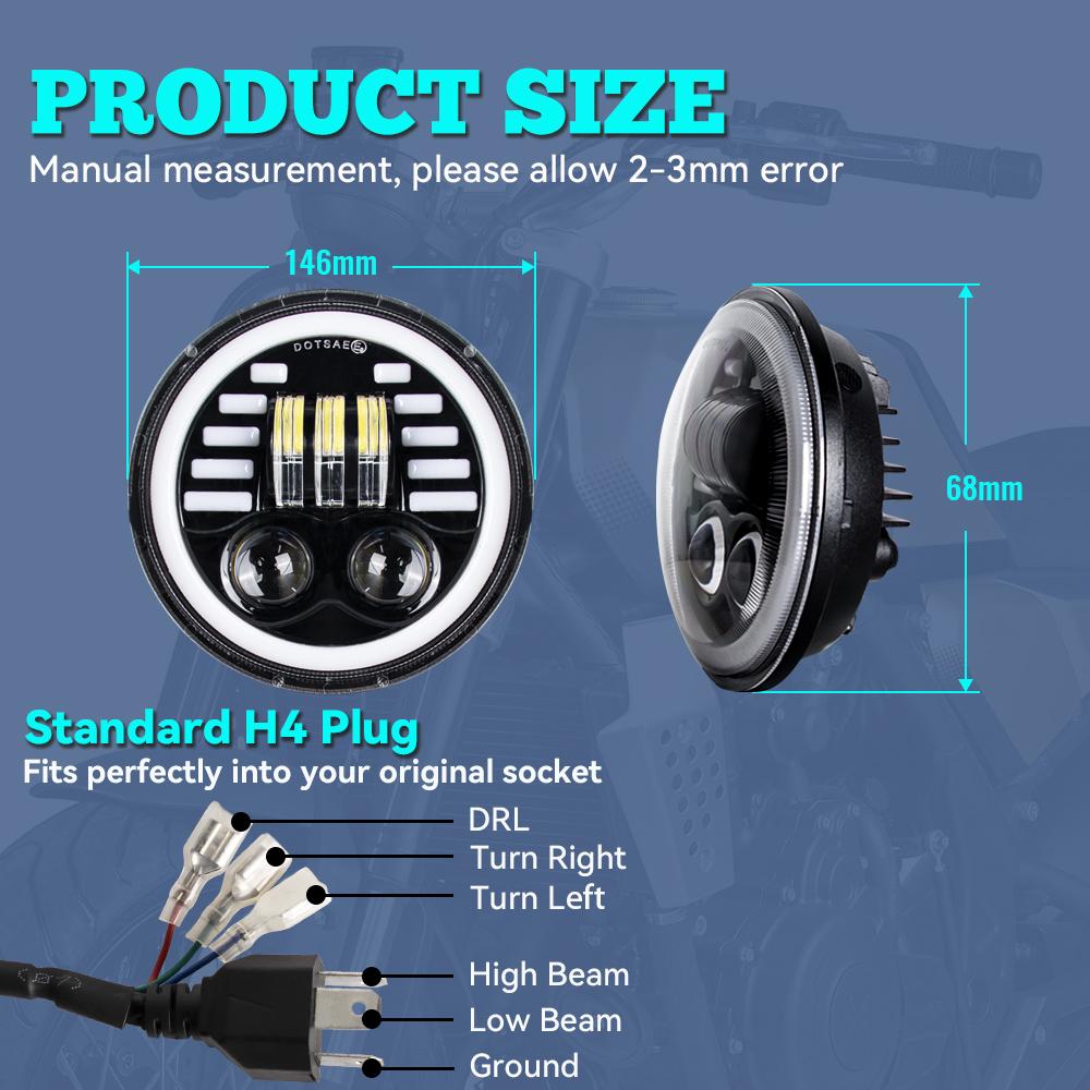 5.75 Inch Black Halo Angel Eyes LED Headlight For Triumph Sportster 1200 883 Street 500 750 5-3/4" Projector Round Headlamp