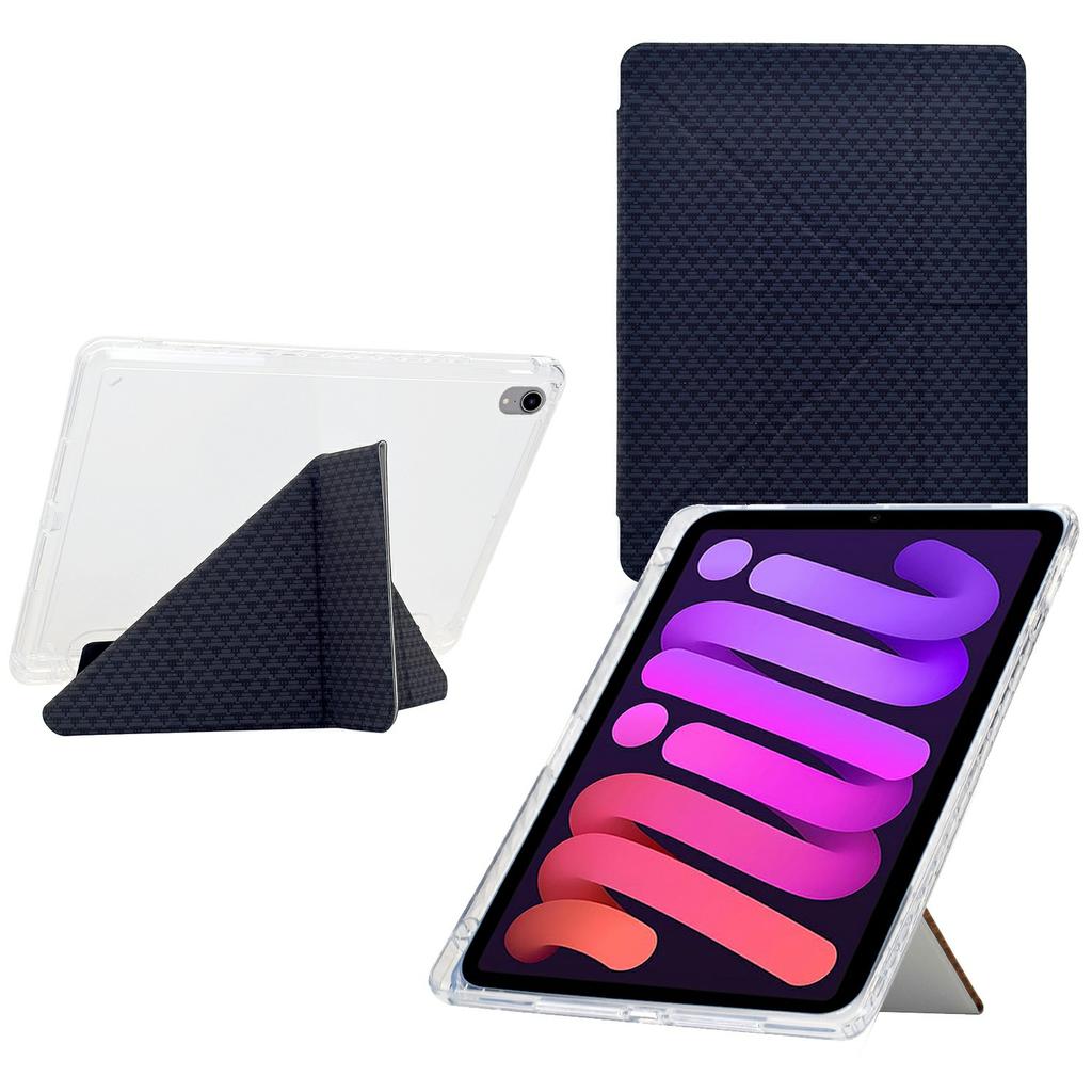 For iPad Mini (2024)/(2021) Case Y-Fold Stand Pyramid-Patterned Leather+Clear Acrylic Tablet Cover with Pencil Holder