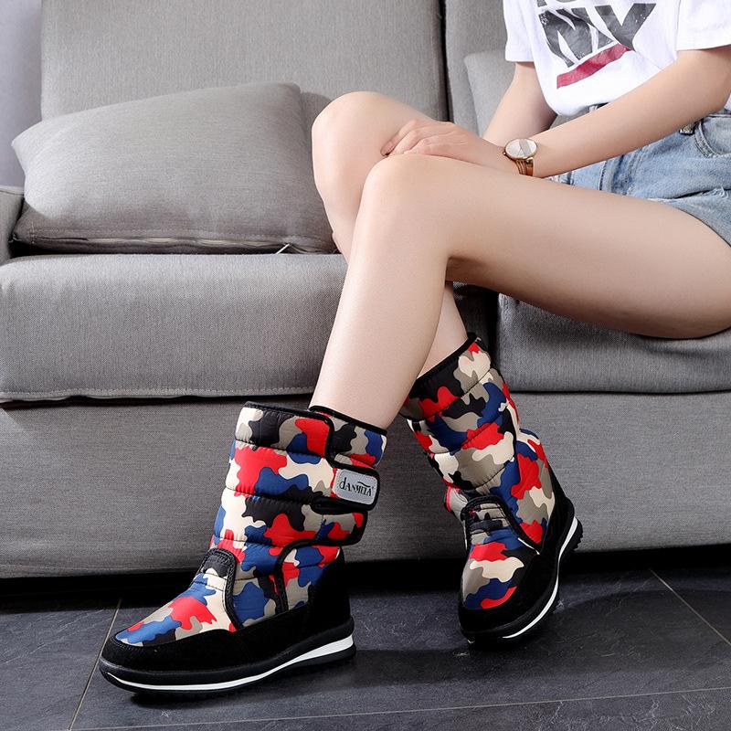 Men's and women's snow boots, black, camouflage, long hair, large size medium help 2025 retail