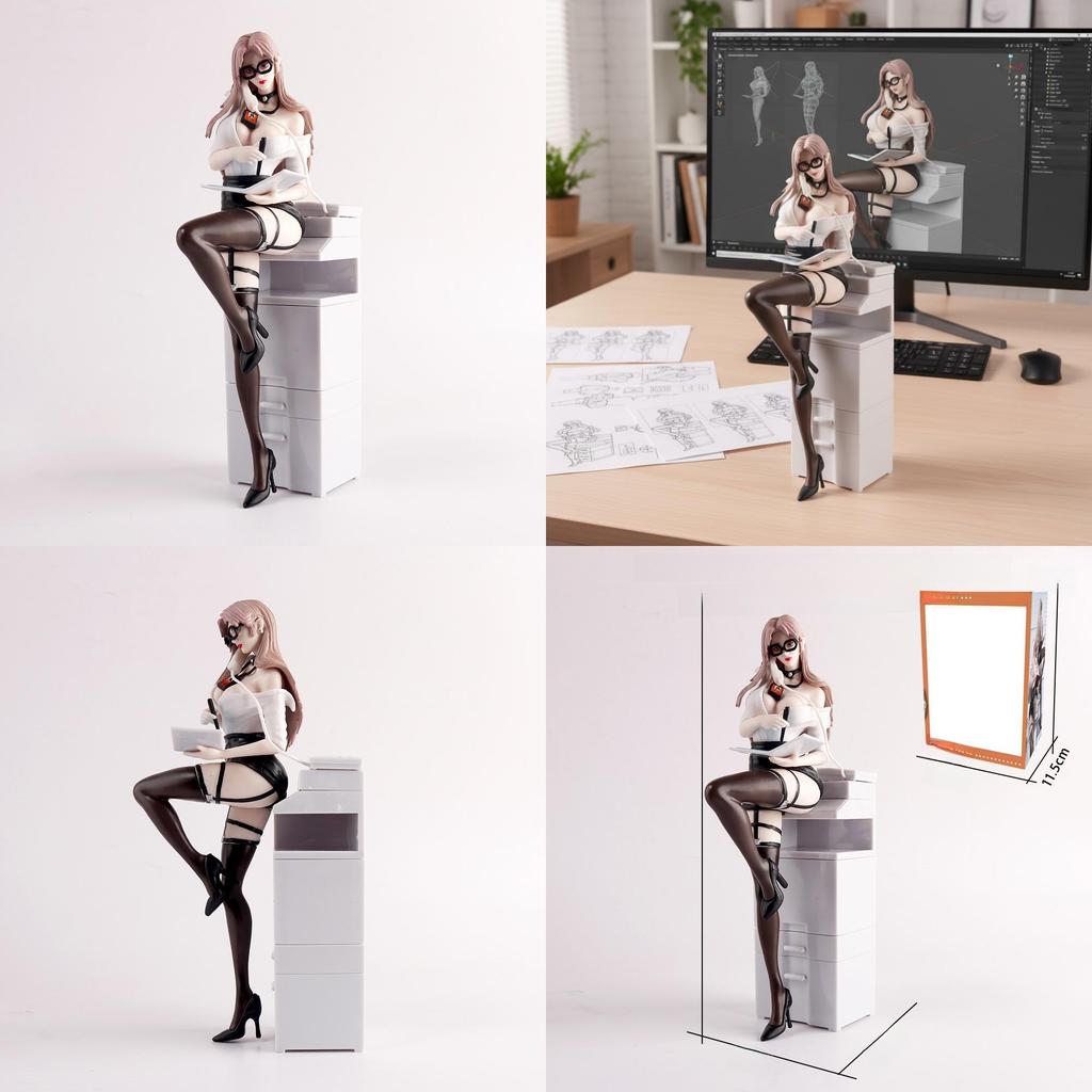 Secretary Model Female With Detachable Eyewear And Cabinet For Desktop Decor
