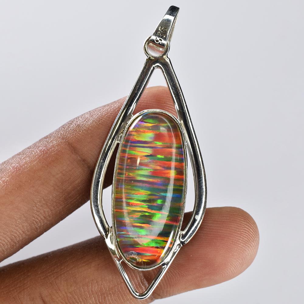 Natural Opal Pendant 925 Sterling Silver Certifeid 32 ct Oval Gems October Birthday Birthstone