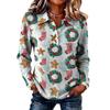 Women's Fashion Casual Button Front Long Sleeve Christmas Top with Collar