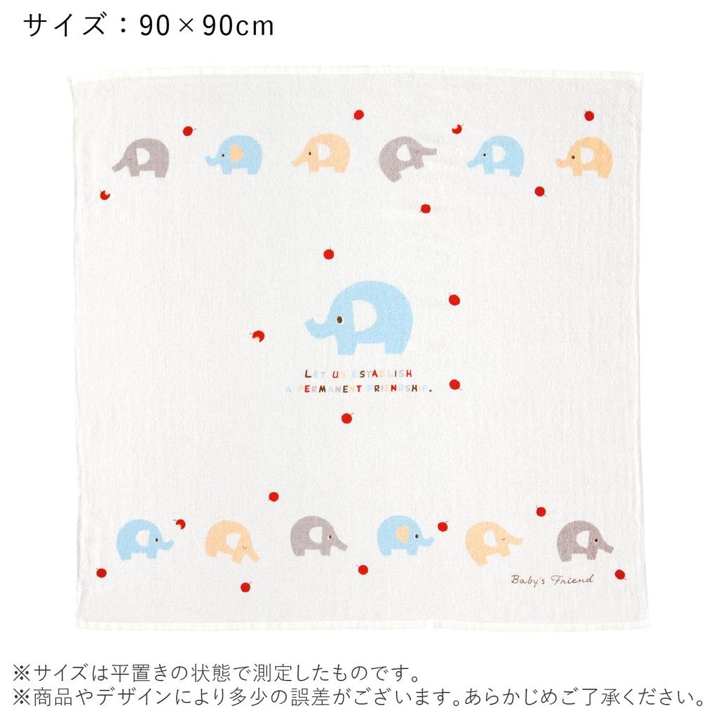 Bath towel 90x90cm elephant made in Japan