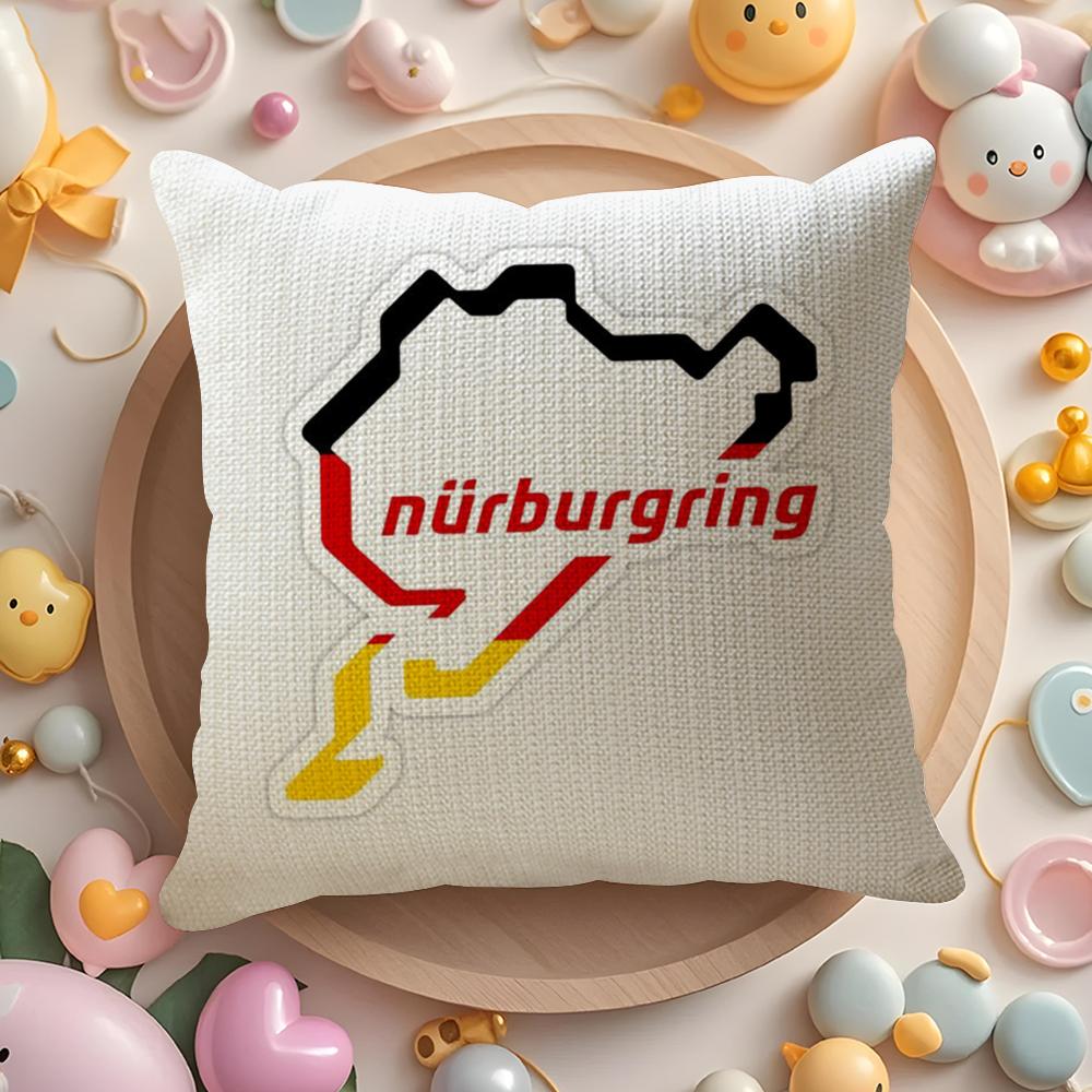 Nurburgring Sport Car Cushion Cover Linen Organic Fabric Double-Sided Printing Breathable Pillow Case Sofa Home Decor Gift
