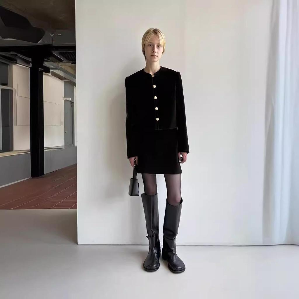 Elegant Dark Brown Single-Breasted Jacket & Skirt Set