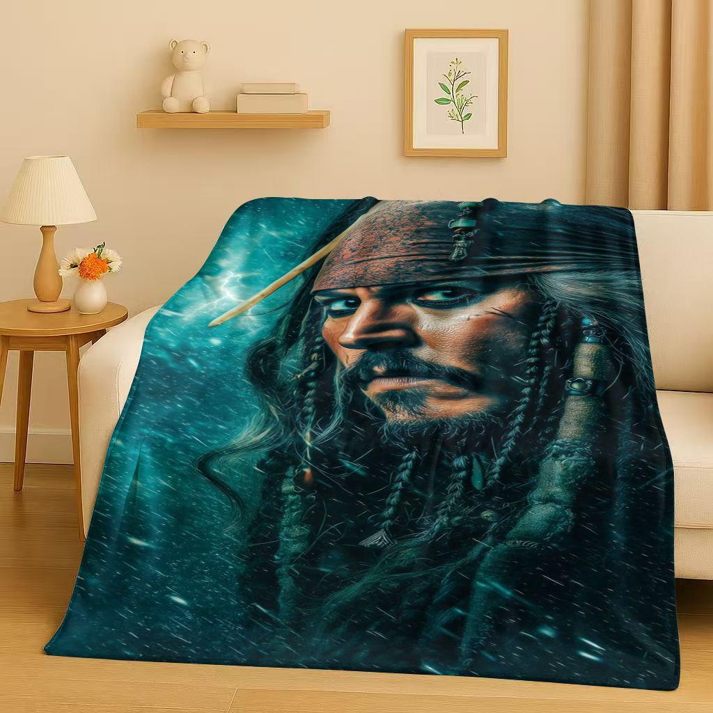 HD Sanrio Pirates of The Caribbean Jack Sparrow Johnny Depp Christmas Flannel Blanket,Soft Plush Throw for Home Bedroom Bed Sofa