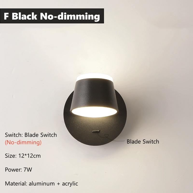 Dimming LED Wall Lamp With Knob Switch 350 Degrees Rotatable Bedroom Bedside Light Aluminum Indoor Sconce Lighting