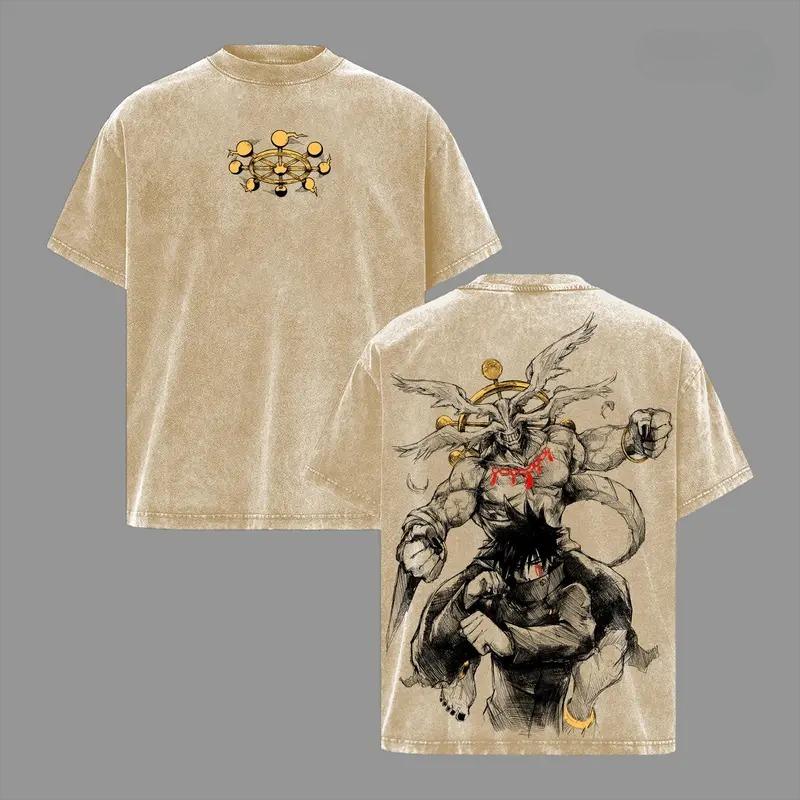 Manga Jujutsu Kaisen Fushiguro Megumi Mahoraga Print Tee Men Women Clothing Washed Cotton T-shirt Casual T Shirt Harajuku Tshirt