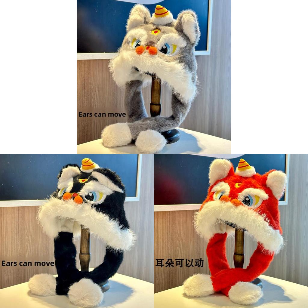 Lion Dance Plush Hat For Adults Warm Winter Earflap Beanie With Soft Faux Fur