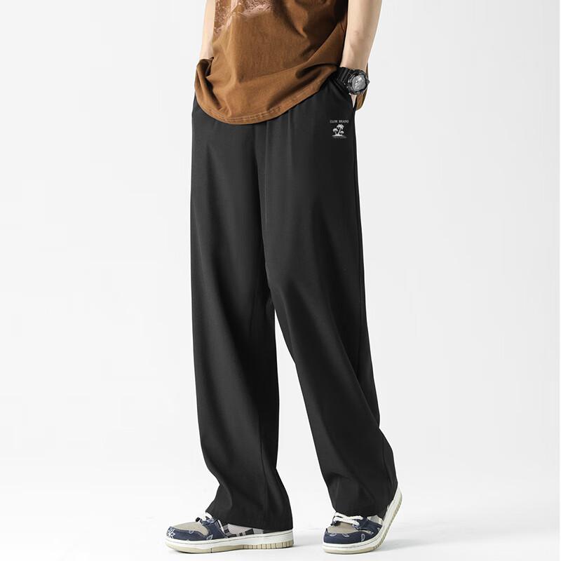 CLOR Casual Pants for Men, Spring And Summer Trendy Sports Draping Breathable Loose Wide-Leg Straight Trousers CL01 Black M