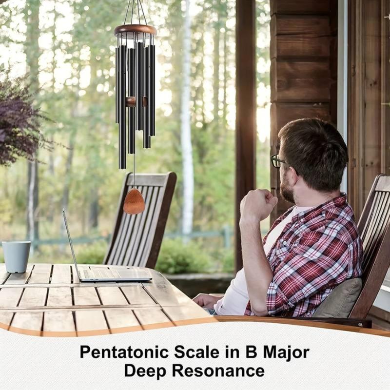 1pcs Classic Black Aluminum Pipe Wind Chimes with Wooden Hanging Tag Balcony Corridor Decoration Birthday Gift