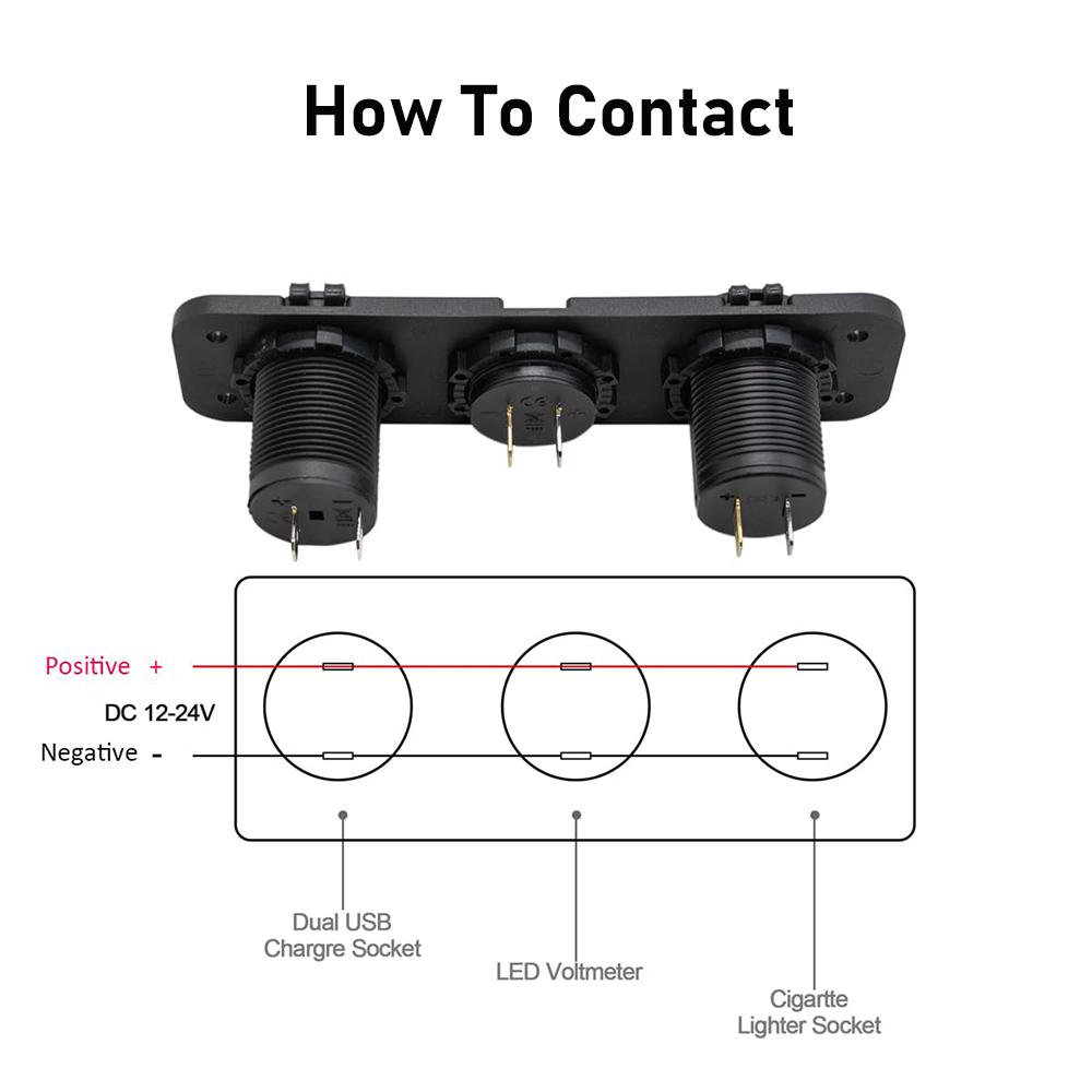 12-24V Cigarette Lighter Socket Splitter 3 in1 Waterproof 3.1A Dual USB Charger Socket Panel LED Voltmeter for Car Boat Truck