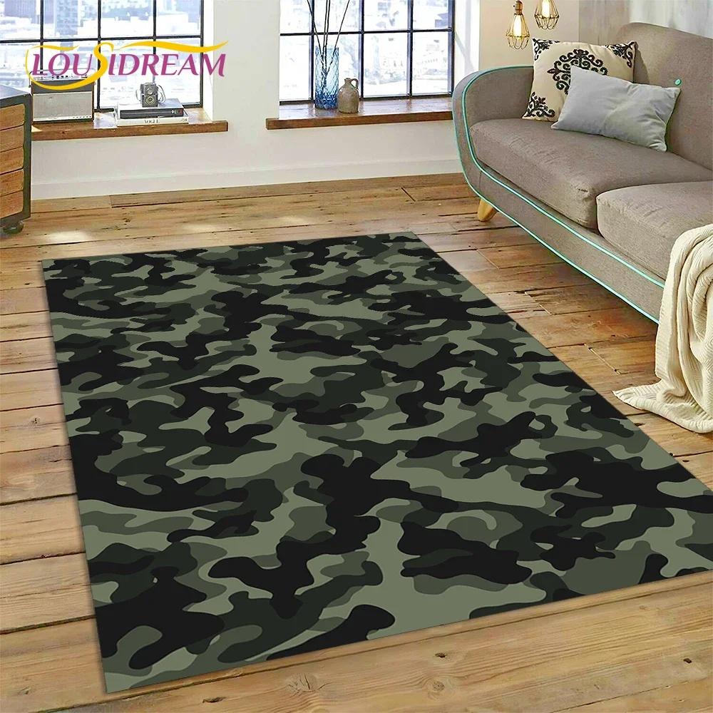 3D bunter Tarnmuster grüner Camouflage 2025 Stil Teppich für Wohnzimmer Schlafzimmer Zuhause Sofa Dekoration Bereichsteppich rutschfeste Bodenmatte