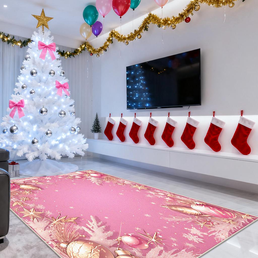 Christmas Living Room Decoration Carpet Pink New Year Gift Rugs Bedroom Home Decor Anti-Slip Floor Mat Homestay Rug Dining Room