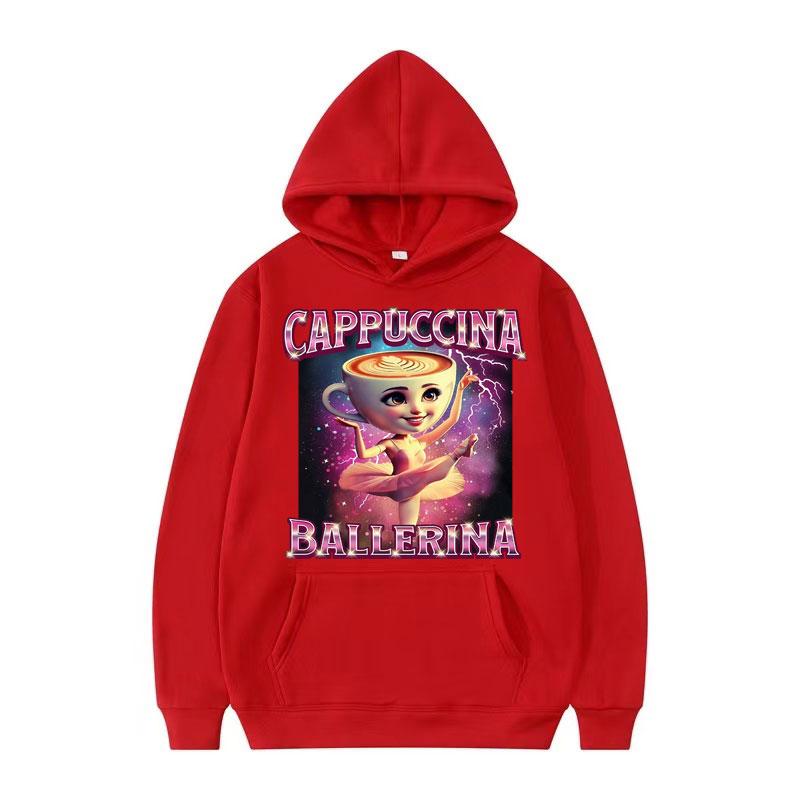 Cappuccina Ballerina Funnu Italian Brainrot Meme Hoodie Men Women Fashion Aesthetic Cute Sweatshirt Oversized Hoodies Streetwear