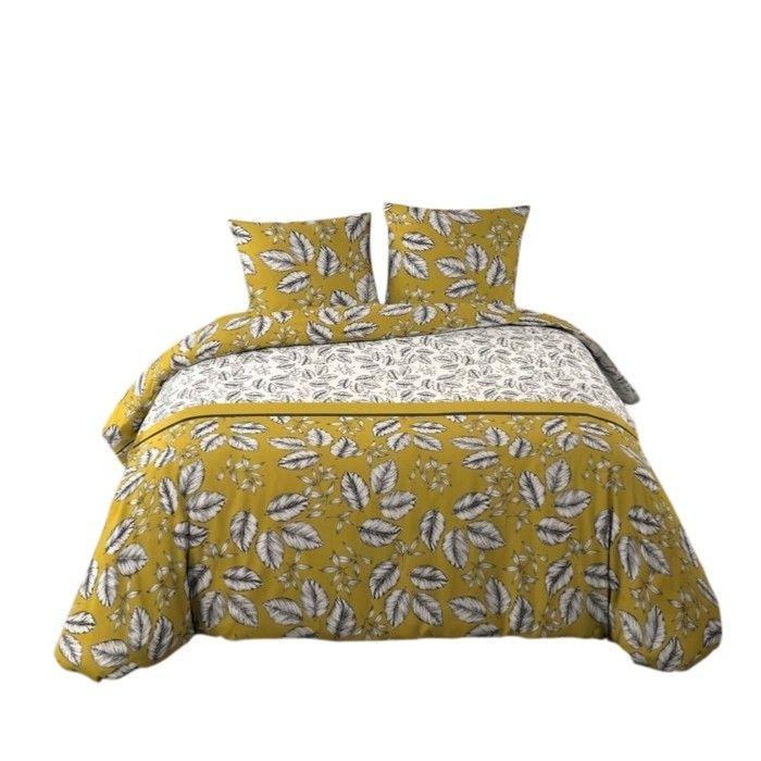 Parure de lit - EDEN - Marjolaine - 240 x 260 cm - 100% coton - motif feuilles ocre