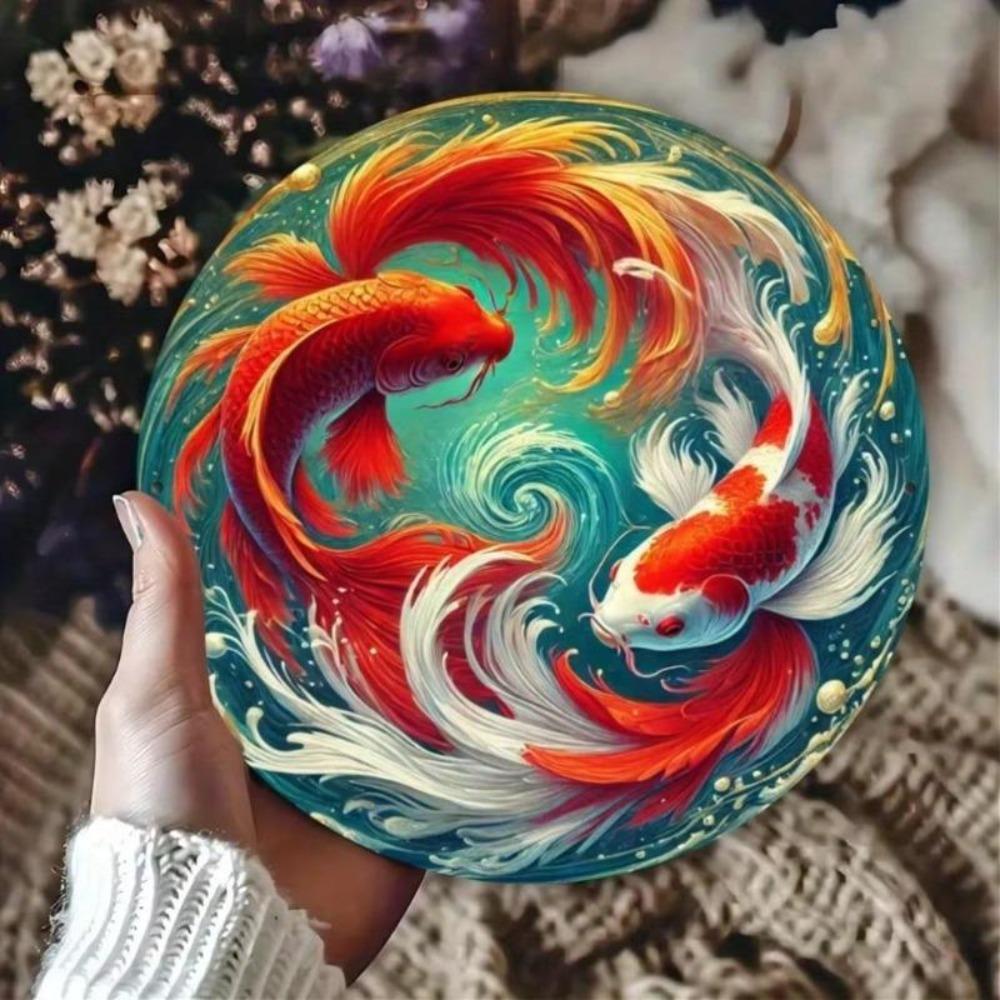 1pc Vintage Lucky Koi Fish Metal Sign Wall Decoration for Home Office Cafe Garden