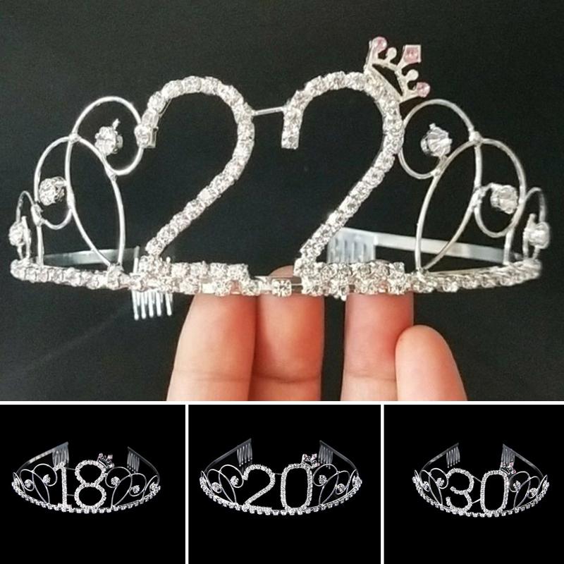 Women 16 -100year Birthday Party Princess Crystal Rhinestone Hair Tiara Stu Wedding Bridal Crown Headband Hair Accessories