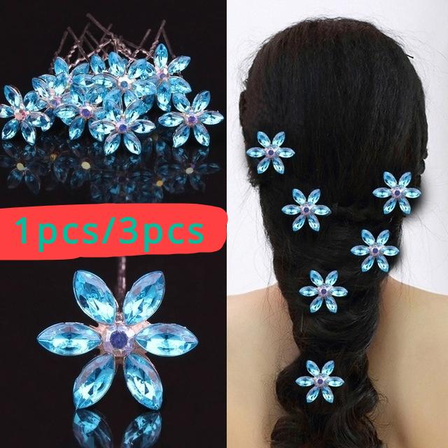 1/3Pcs New Blue Crystal Flower Hair Accessory Wedding Decoration Hair Clip Bridesmaid Hair Accessory Rhinestone Jewelry Headwear