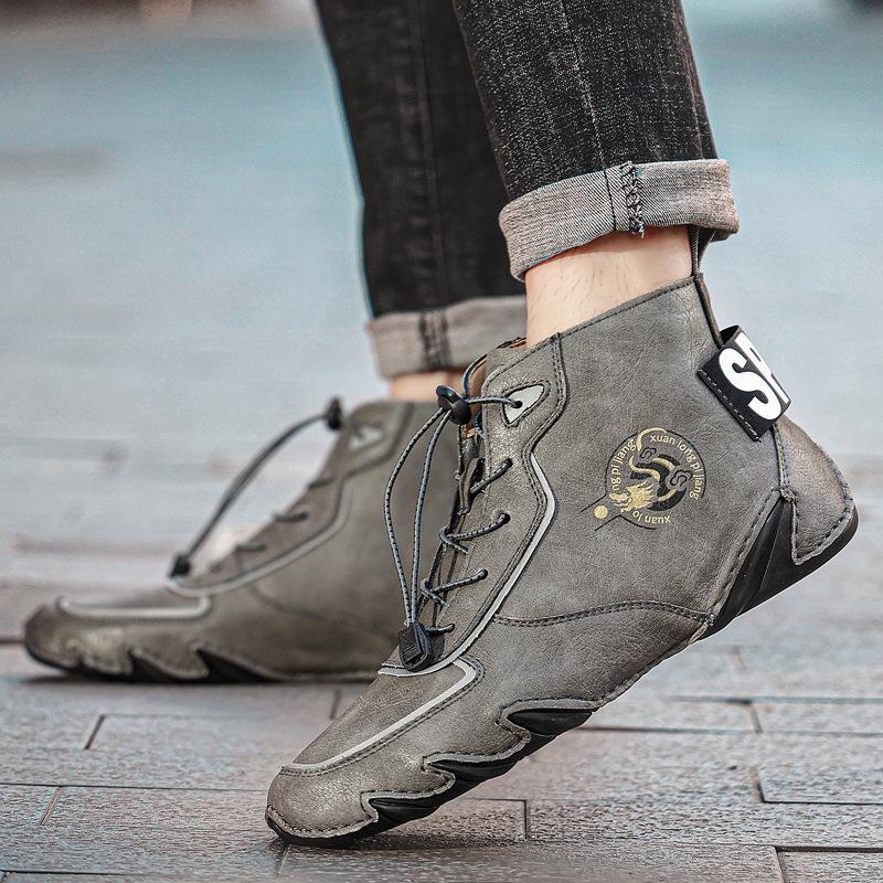 Plus Size Men's High-Top Casual Martin Boots - Warm Cotton Lined for Autumn and Winter