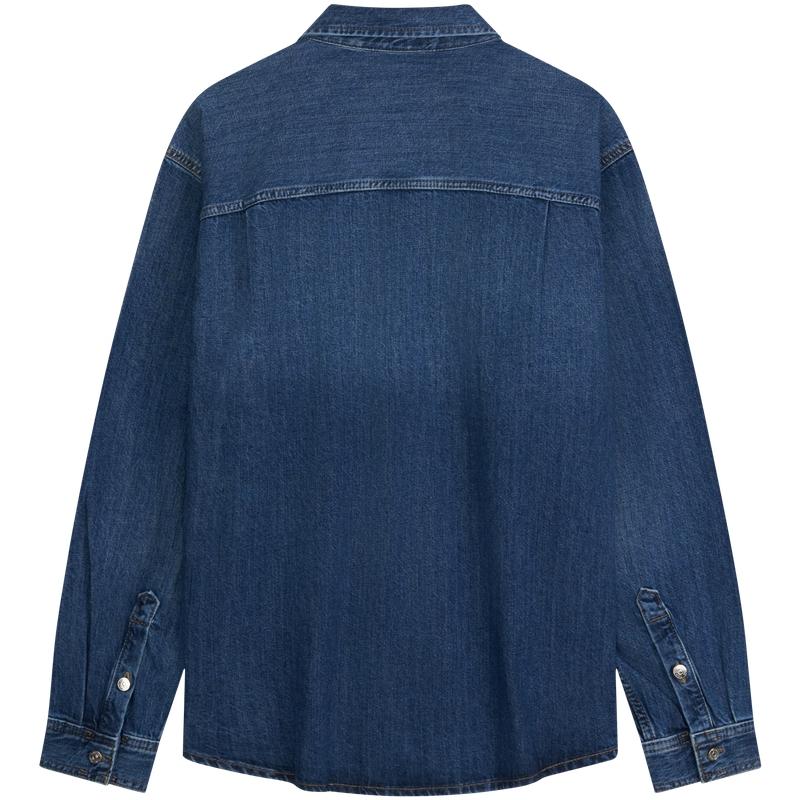 Calvin Klein American Vintage Minimalist Label Patch Pocket Cotton Linen Blend Denim Shirt Men shirts 4RF904G