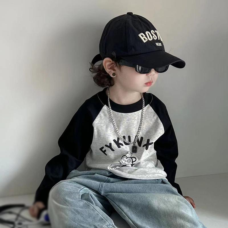 Dětské tričko s raglánovými rukávy, kulatým výstřihem a dlouhým rukávem, dětský top pro chlapce a dívky