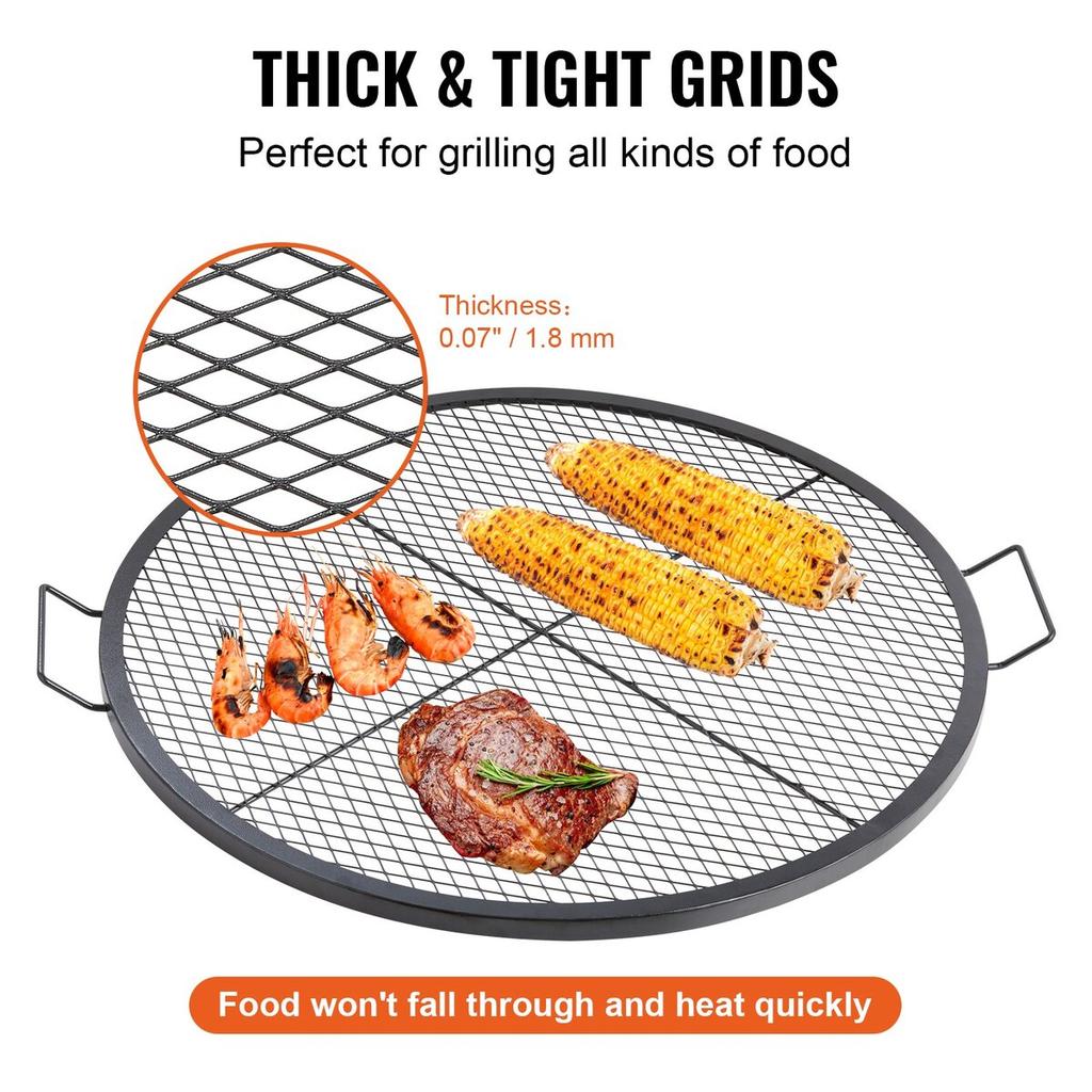 Griglia per Focolare X-Marks, Griglia Rotonda da Cottura, Griglia Robusta in Acciaio per Brace da Campo BBQ con Manico e Supporto a Filo X, Utensili da Cucina Portatili per Campeggio
