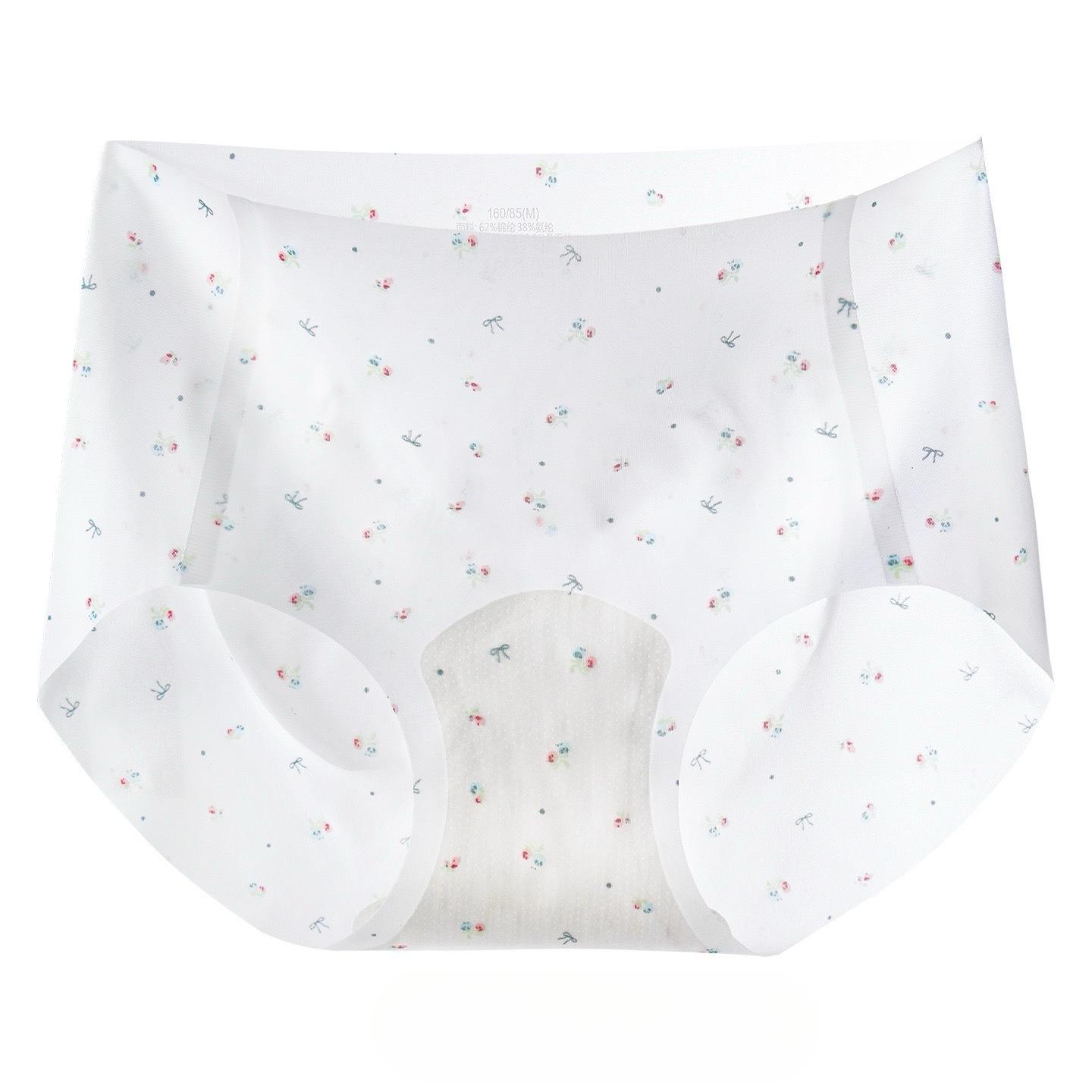 

Women s Summer Ultra Thin Sexy Floral Ice Silk Antibacterial Crotch No Trace Middle Waist Triangle Briefs M цветочные белый