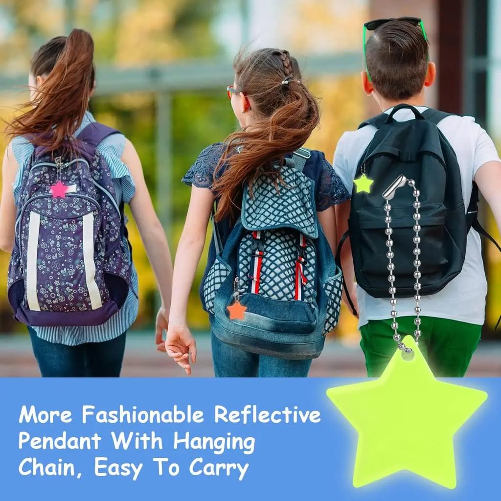 10Pcs Reflective Keychain Pendant with Stars And Gears Child Safety Night Reflectors for Bag Strips And Keyrings