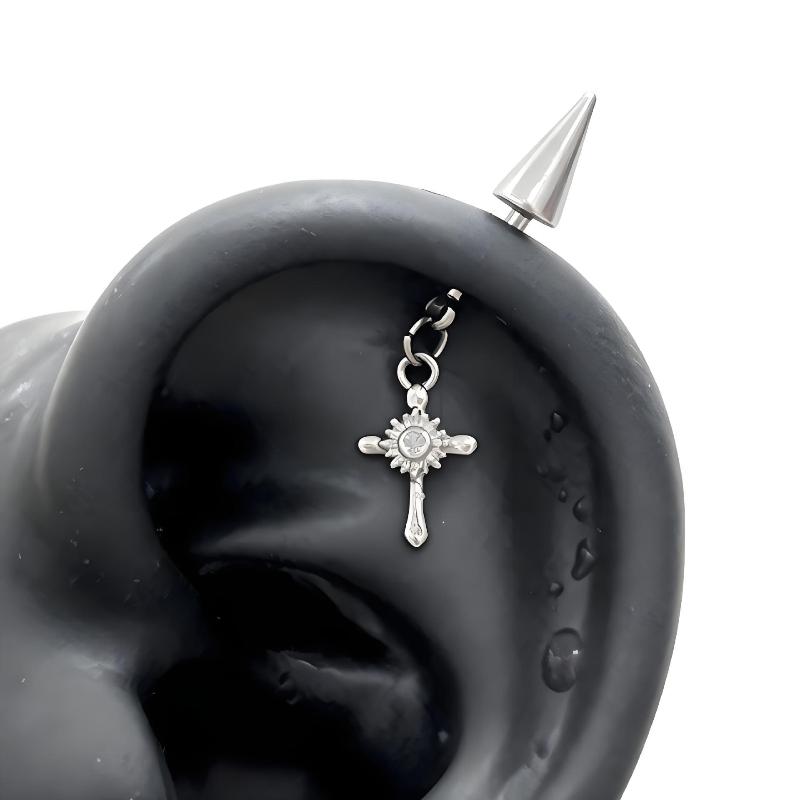 Clou d'oreille en forme de croix Zircon brillant Boucle d'oreille à clou tendance Pour femmes Accessoires de Piercing Corporel