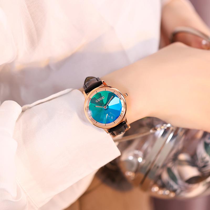 Reloj de Mujer Simple Temperamento Correa de Acero Reloj de Mujer Esfera Colorida Verde Moda Reloj Impermeable Mujer