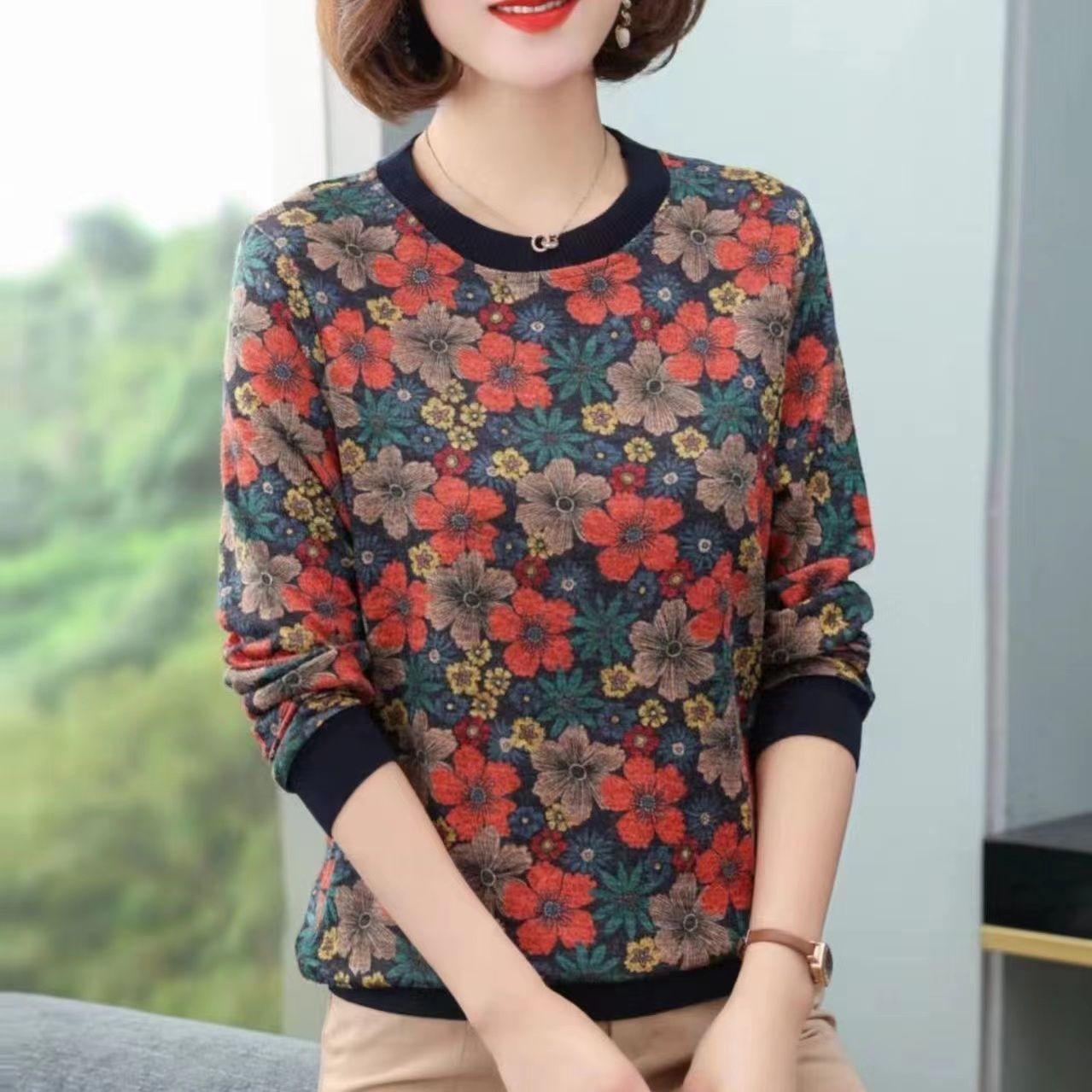 

Женская одежда Свободные футболки с принтом Топы с круглым вырезом Удобные Интеллектуальные Осень Зима Тонкие Повседневные Лоскутные Большого размера 6XL разноцветный