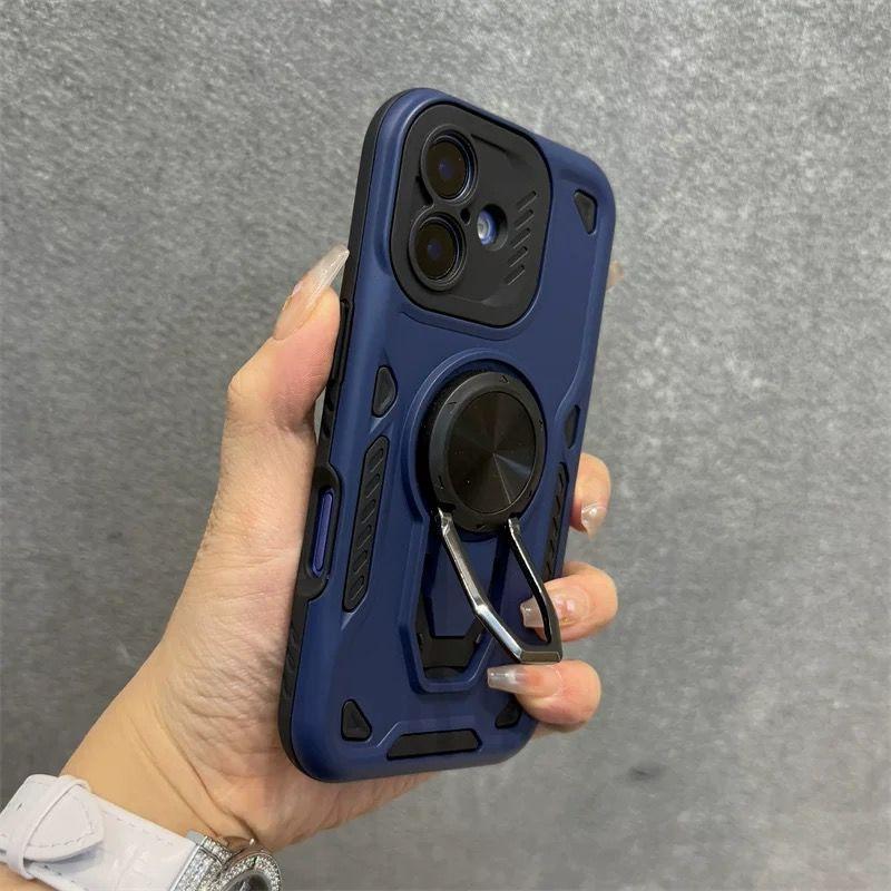 Pancerny futerał na telefon z pierścieniem i uchwytem dla Apple iPhone16promax - Odporna na upadki pogrubiona silikonowa osłona z uchwytem dla