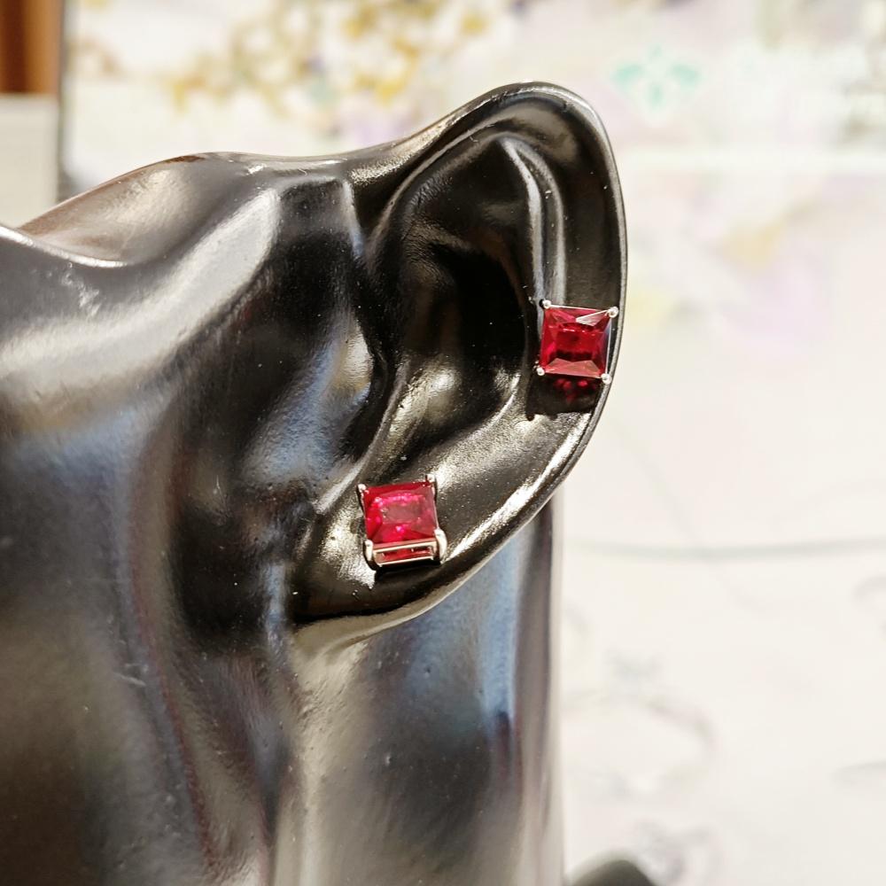 Quadratische Blau Rot Grün 925 Sterling Silber CZ Ohrstecker