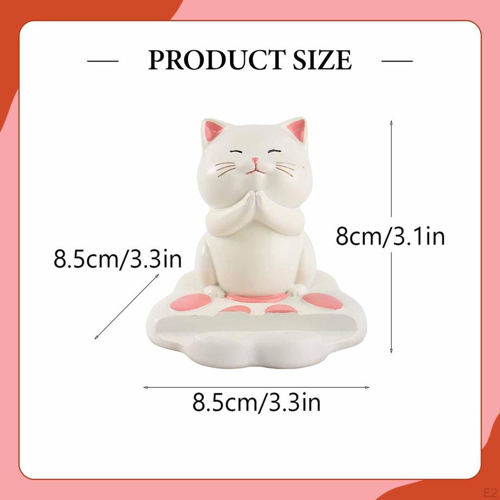 Praying Cat Phone Holder,Funny Cellphone Stand Birthday Gift Resin Kitten Statue Animal Figurine for