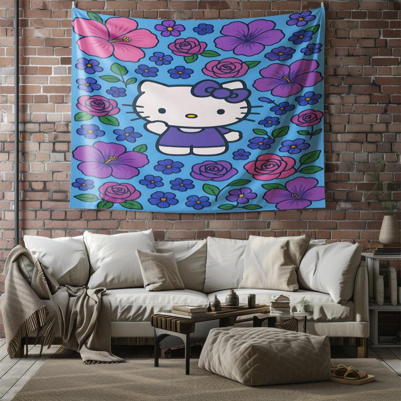 Hello Kitty Tapestry Wall Hanging Kawaii Aesthetic Room Decor Cute Wall Art for Bedroom Dorm Teen Girls