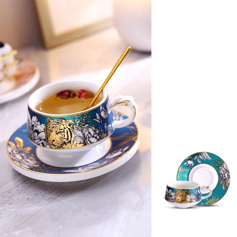 Fierce Tiger Pattern Porcelain Cup&saucer Exquisite Coffee Mug Dining Table Milk Mugs Afternoon Tea Teacup Fruits Juice Cup
