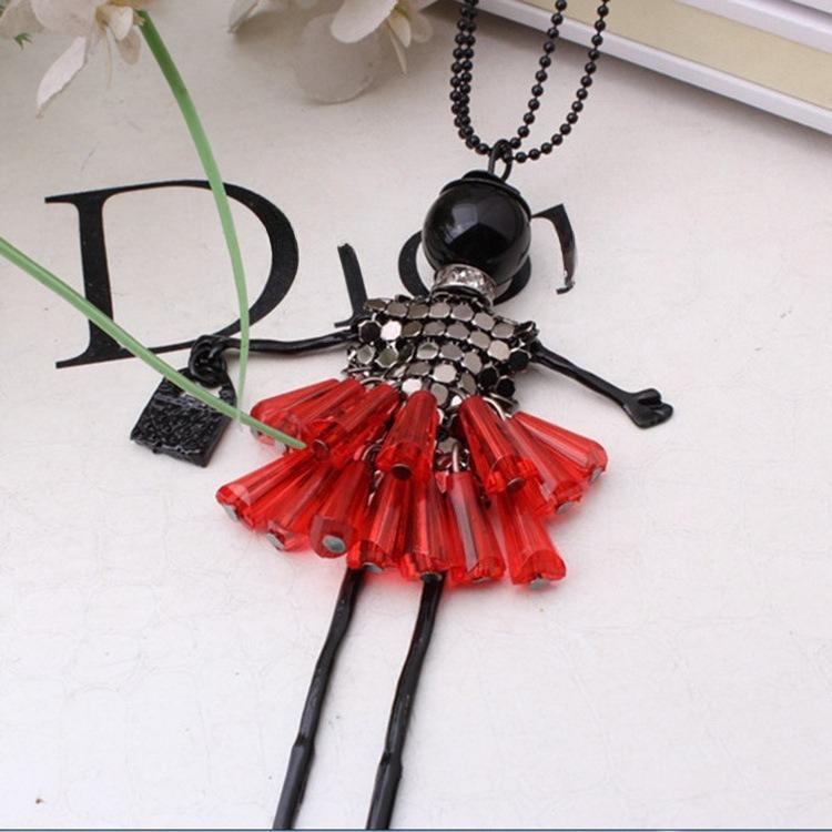 

Creativity Lolita Crystal Dress Girl Handbag Pendant Necklace Sweet Fashion Double Layer Beaded Sweater Chain for Women Zircon красный