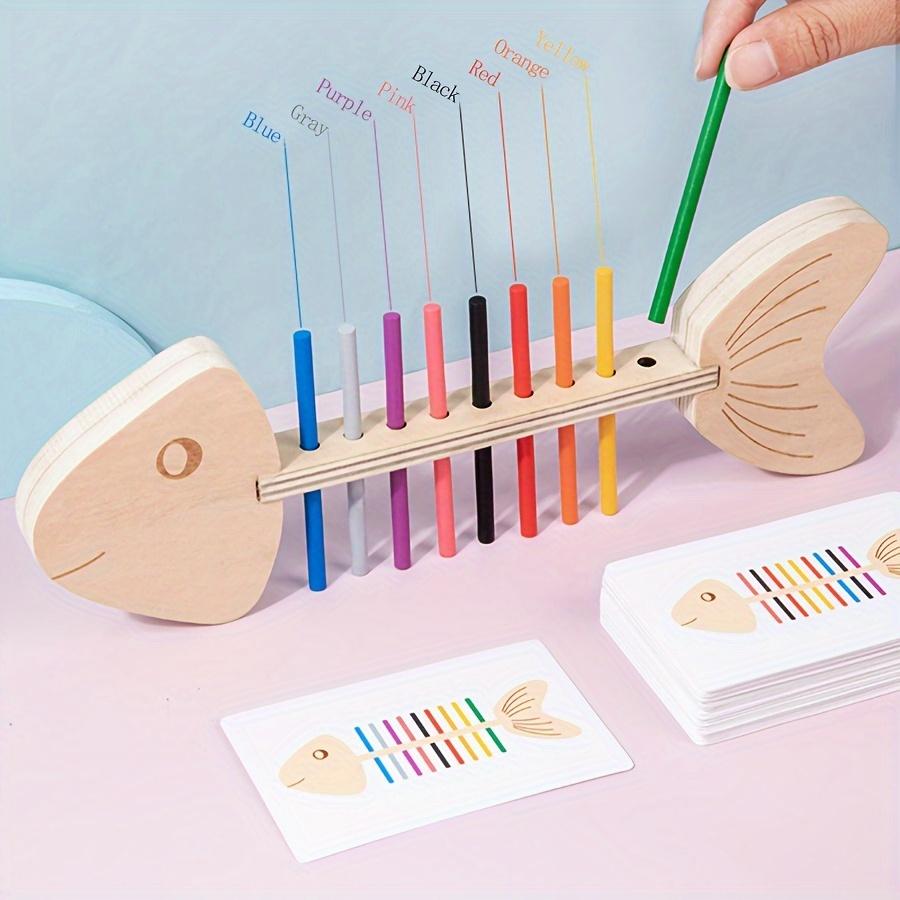 A set of wooden fishbone sticks with matching puzzle toys - early color and quantity recognition, enhanced logic and sensory skills
