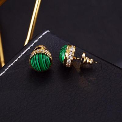 Cercei Stud cu Zirconiu și Malachit Incrustat - Minimalist Lux Ușor, Design Vintage pentru Femei