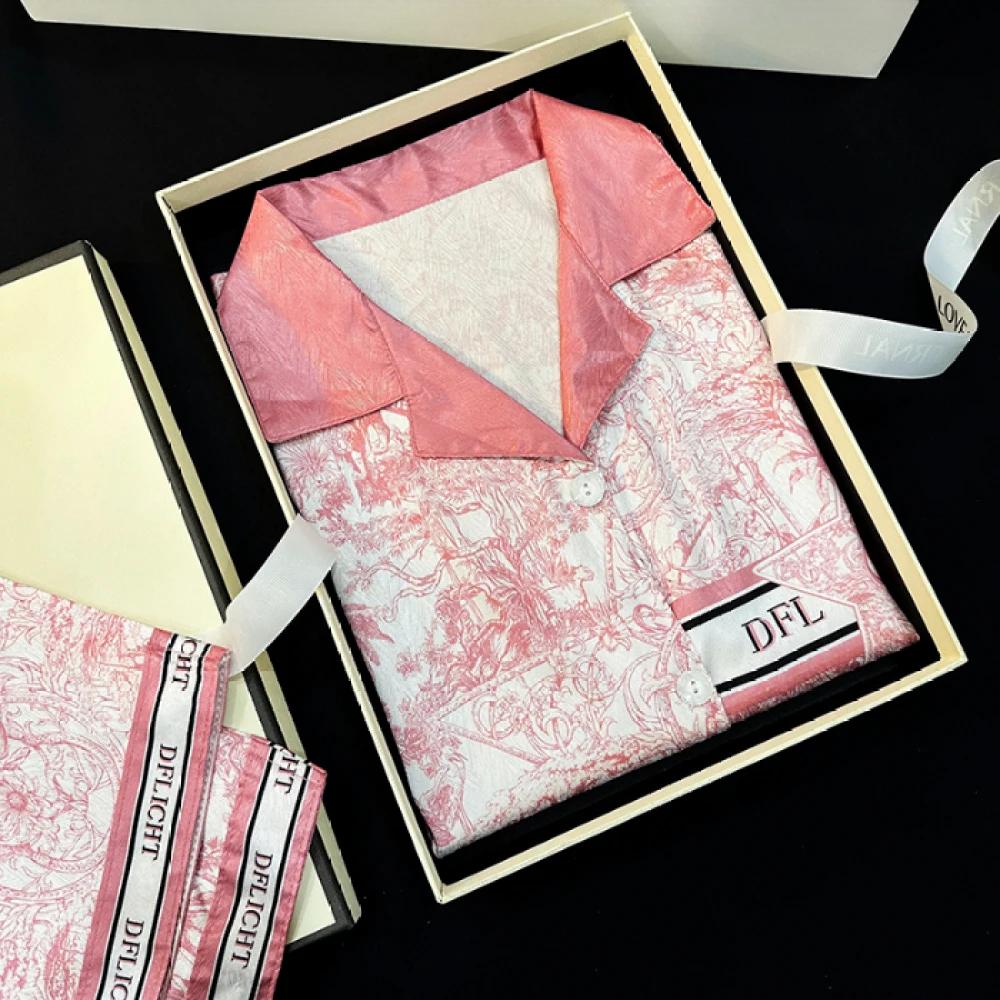 Jarní podzimní žakárové ledové hedvábí dámské pyžamo dvoudílné sady s dlouhým rukávem a kalhotami na spaní klasické elegantní dámské domácí oblečení