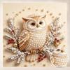 DIY Christmas Pearl Painting Kit for Gold Owl and Pine Branches Crafting. Home Wall Decoration