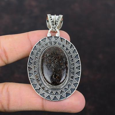 Dinosaur Bone Pendant 925 Sterling Silver Pendant Vintage Jewelry Handmade Pendant Unique Gemstone Jewelry Gift For Mother Statement Pendant