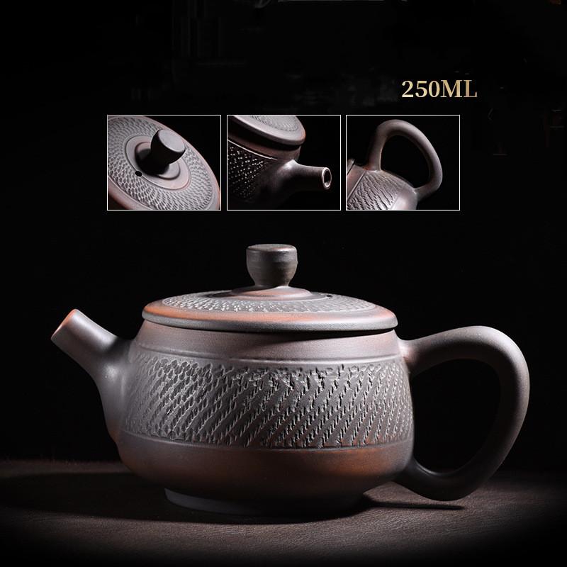 Tetera de cerámica morada, tetera de cerámica, juego de té de kung fu, cuchillo de salto, olla tallada, olla individual hecha a mano
